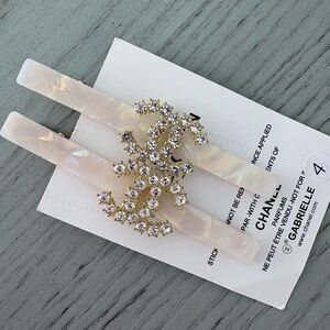 CHANEL PARFUMS GWP Cream Hair Clips with Gold Crystal Accents
